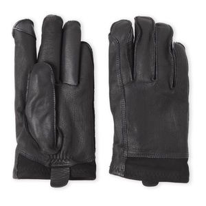 UGG Black Leather Rugged Tech Touch Gloves Men’s L NWT 🎁 Faux Fur Lining